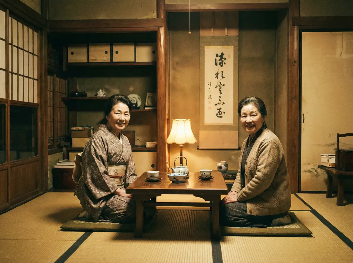 两位优雅的 【又又酱】精品又又酱~又又酱在线播放分享平台 在日式茶室中品茶交谈